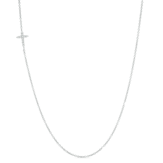 Diamond Accent Sideways Cross Necklace in 10K White Gold