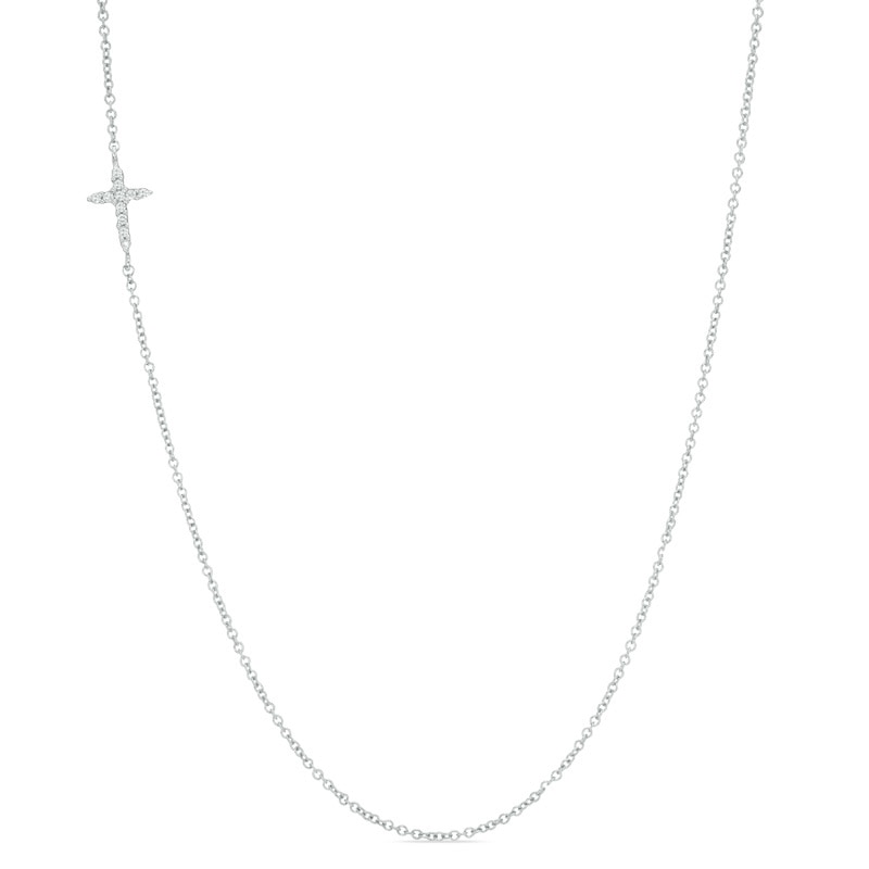 Main Image 1 of Diamond Accent Sideways Cross Necklace in 10K White Gold