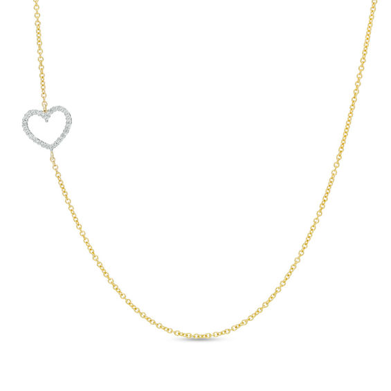 Diamond Accent Offset Heart Necklace in 10K Gold Zales