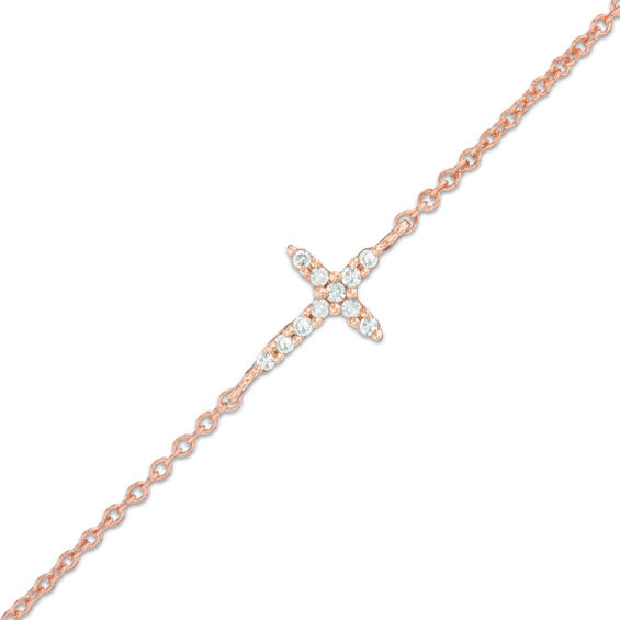 Diamond Accent Sideways Cross Bracelet in 10K Rose Gold Zales