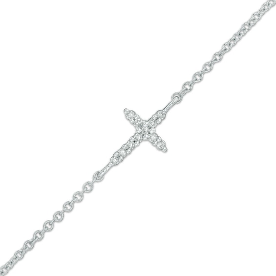 Diamond Accent Sideways Cross Bracelet in 10K White Gold