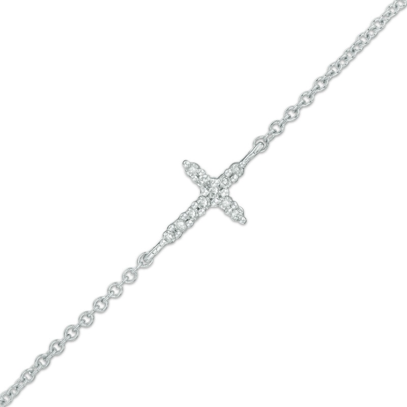 Diamond Accent Sideways Cross Bracelet in 10K White Gold