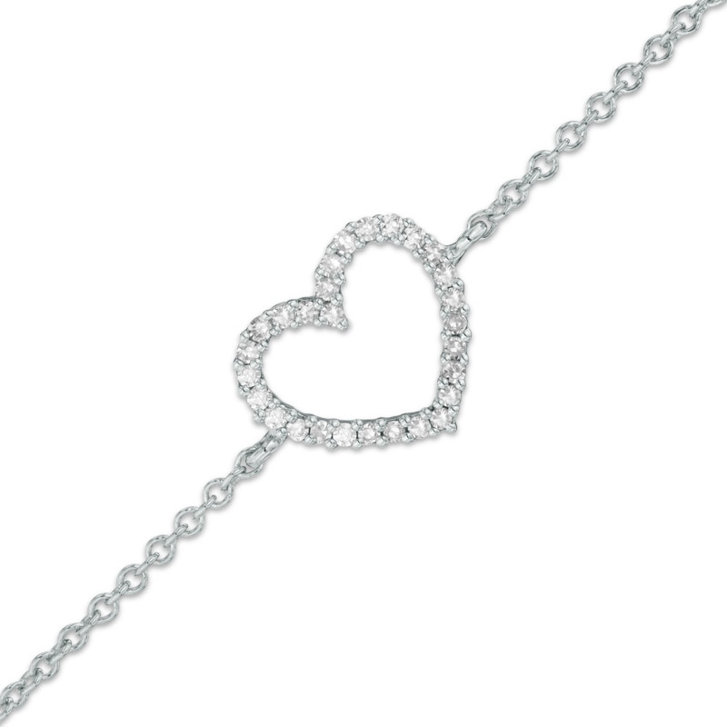 Main Image 1 of Diamond Accent Heart Bracelet in 10K White Gold