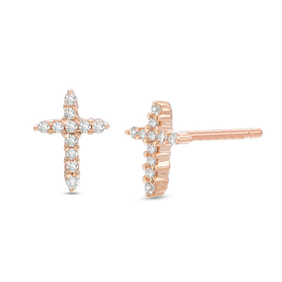 Diamond Accent Cross Stud Earrings in 10K Rose Gold