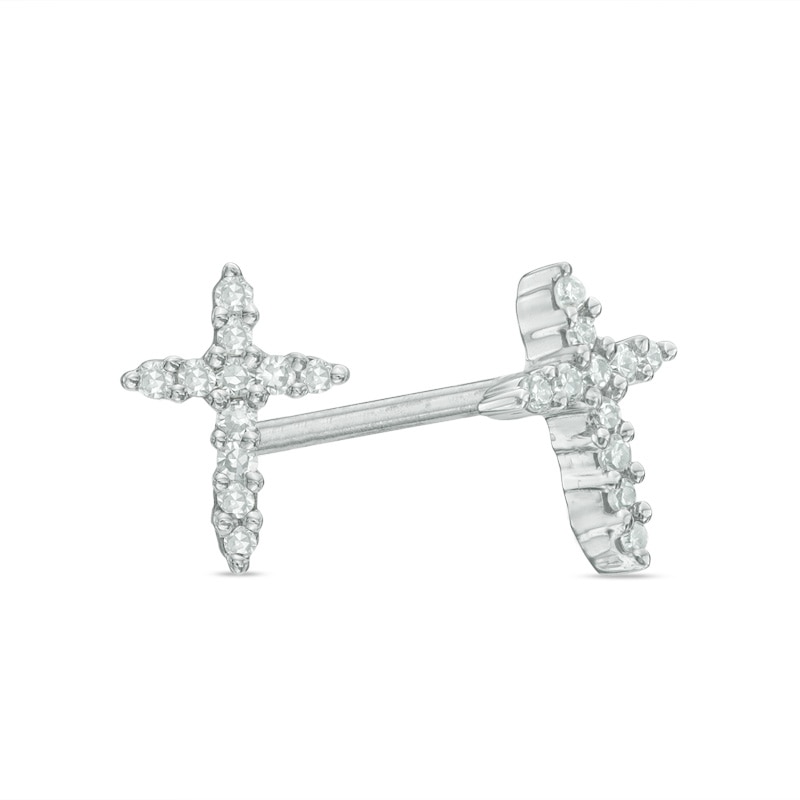 Diamond Accent Cross Stud Earrings in 10K White Gold