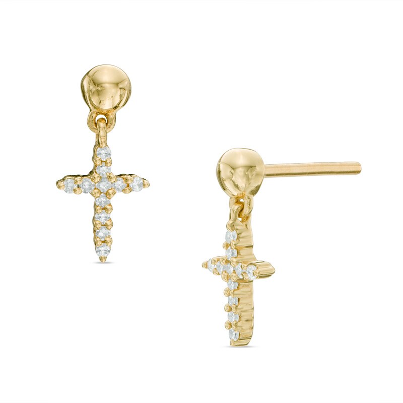 Main Image 1 of Diamond Accent Cross Drop Earrings in 10K Rose Gold