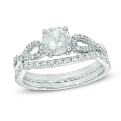 6 0mm Lab Created White Sapphire And 1 6 Ct T W Diamond Twist