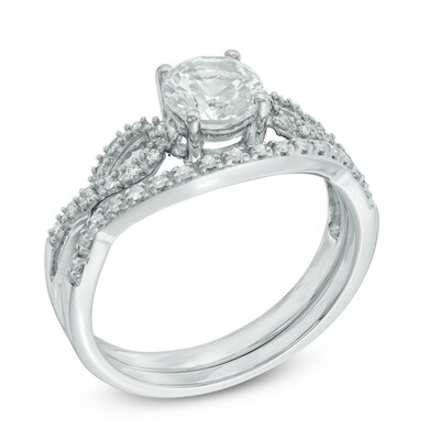 6 0mm Lab Created White Sapphire And 1 6 Ct T W Diamond Twist
