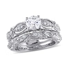 Thumbnail Image 0 of 6.0mm Lab-Created White Sapphire and 1/10 CT. T.W. Diamond Vintage-Style Bridal Set in 10K White Gold