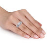 Thumbnail Image 3 of 6.0mm Lab-Created White Sapphire and 1/10 CT. T.W. Diamond Vintage-Style Bridal Set in 10K White Gold