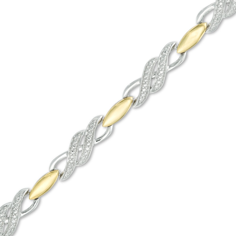 Diamond Accent Crossover Bracelet in Sterling Silver and 10K Gold Plate - 7.25"