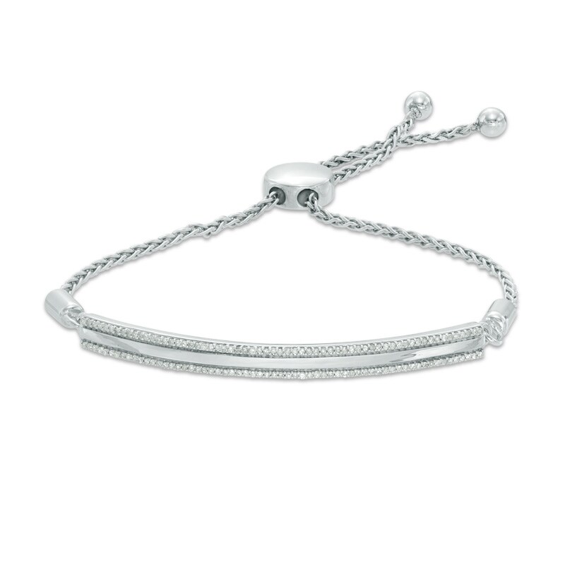 Main Image 1 of 1/4 CT. T.W. Diamond Two Row Bolo Bracelet in Sterling Silver - 8.75"