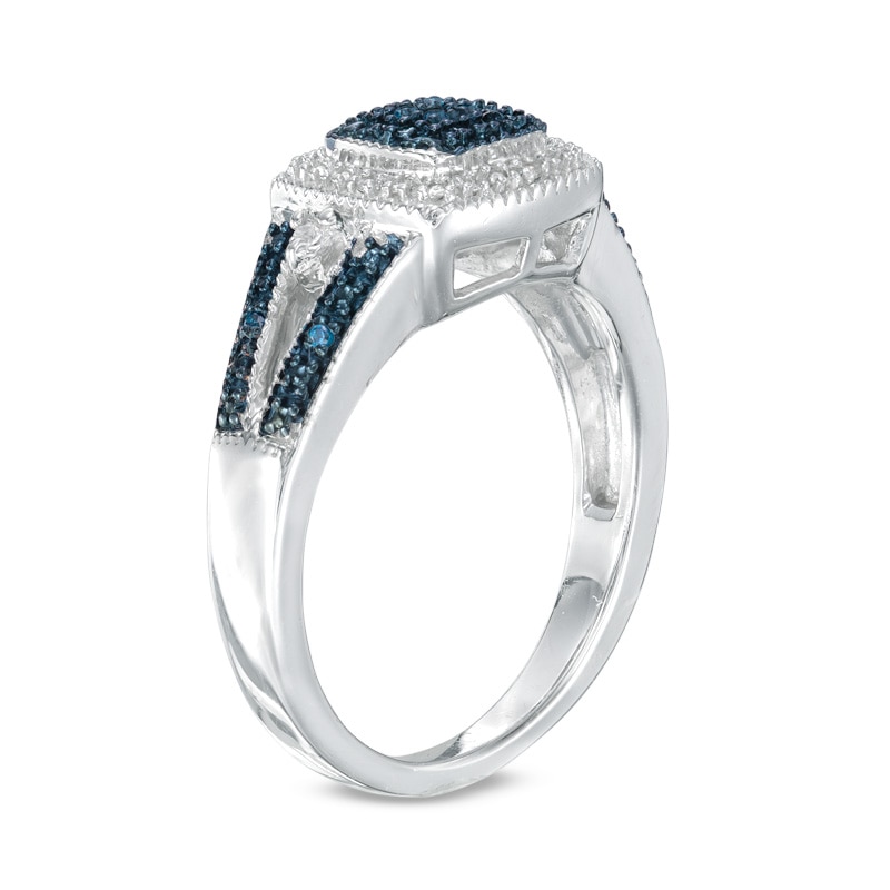 Main Image 2 of 1/8 CT. T.W. Enhanced Blue and White Diamond Frame Pendant, Earrings and Ring Set in Sterling Silver - Size 7