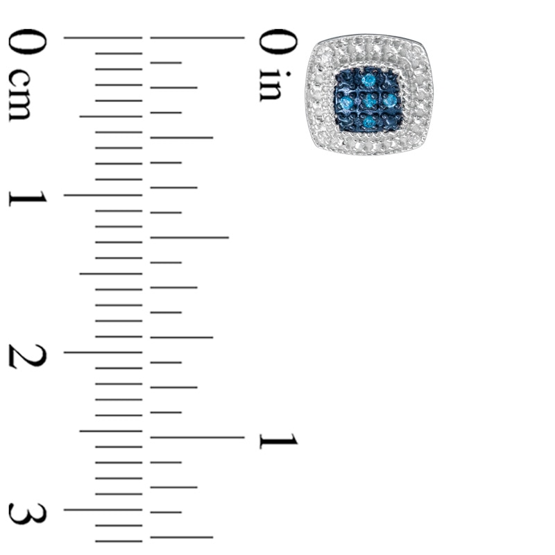 Main Image 4 of 1/8 CT. T.W. Enhanced Blue and White Diamond Frame Pendant, Earrings and Ring Set in Sterling Silver - Size 7
