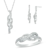 Thumbnail Image 0 of 1/6 CT. T.W. Diamond Infinity Pendant, Earrings and Ring Set in Sterling Silver - Size 7