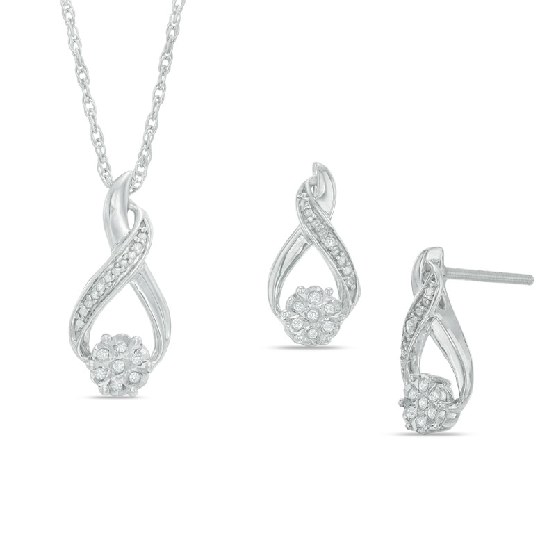 Diamond Accent Infinity Earrings and Pendant Set in Sterling Silver