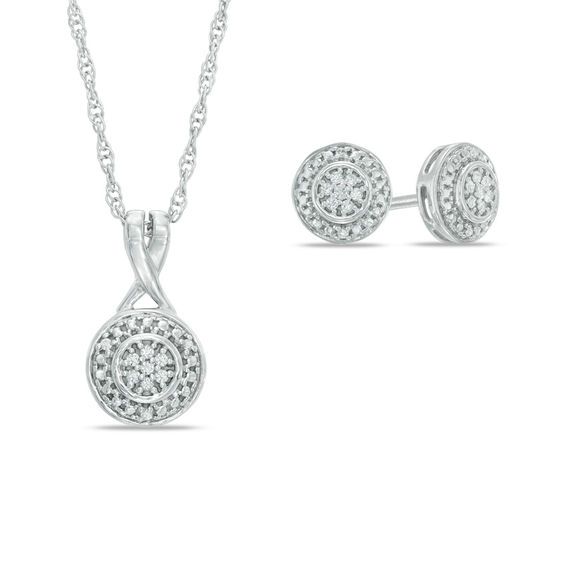 Diamond Accent Frame Pendant And Stud Earrings Set In Sterling Diamond Accent Frame Pendant And Stud Earrings Set In Sterling Silver