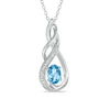 Thumbnail Image 1 of Oval Blue Topaz and Lab-Created White Sapphire Infinity Drop Pendant in Sterling Silver