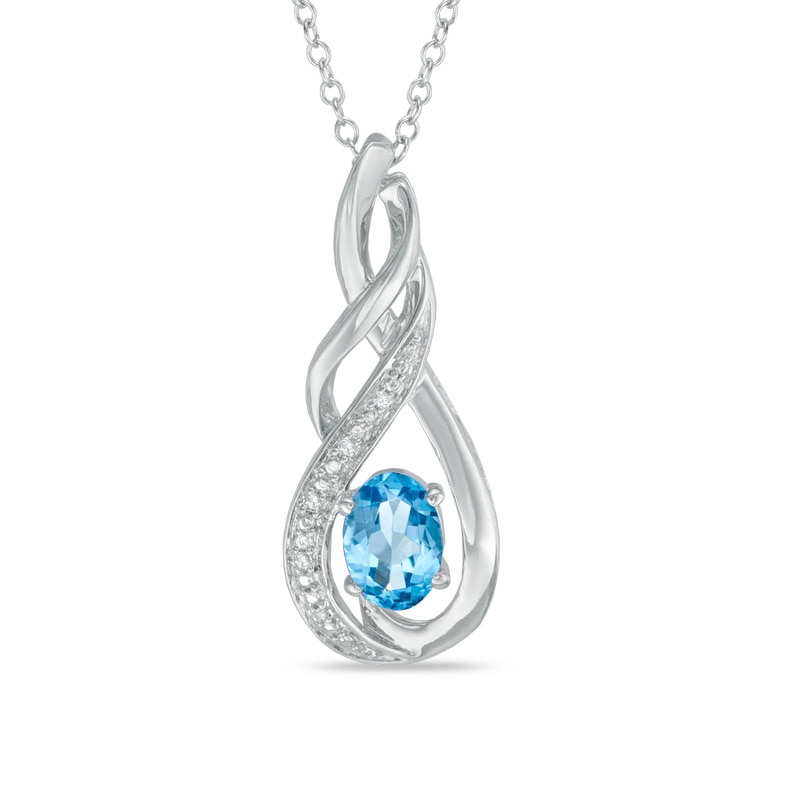 Oval Blue Topaz and Lab-Created White Sapphire Infinity Drop Pendant in Sterling Silver