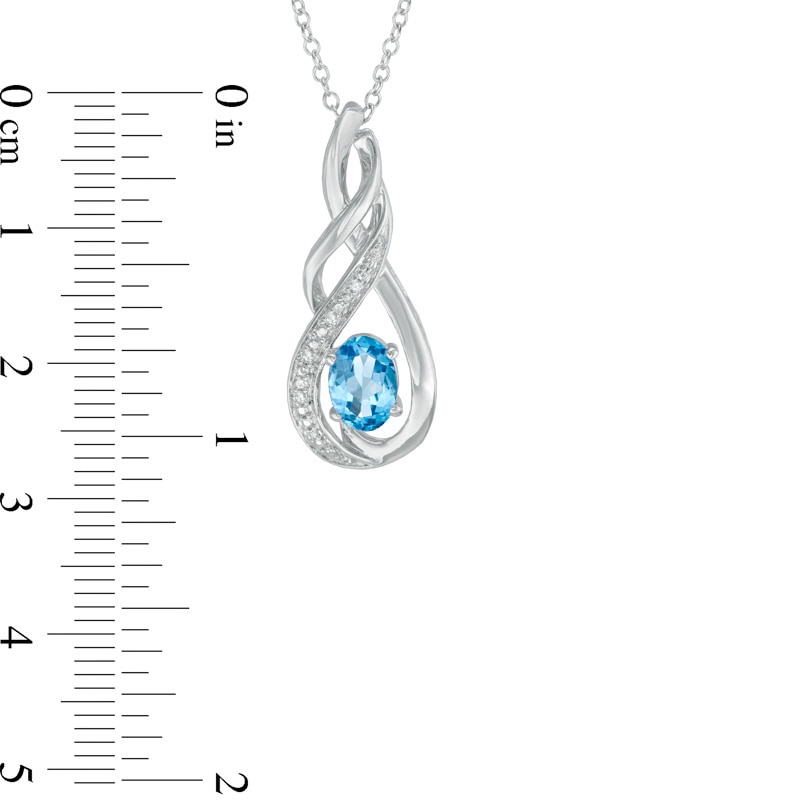 Oval Blue Topaz and Lab-Created White Sapphire Infinity Drop Pendant in Sterling Silver