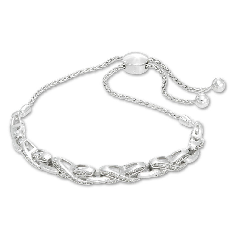 Main Image 1 of 1/3 CT. T.W. Diamond "X" Link Bolo Bracelet in Sterling Silver - 9.5"