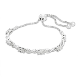Diamond Accent Duos and Infinity Bolo Bracelet in Sterling Silver - 9.5&quot;