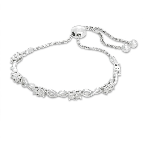 Diamond Accent Duos and Infinity Bolo Bracelet in Sterling Silver - 9.5"