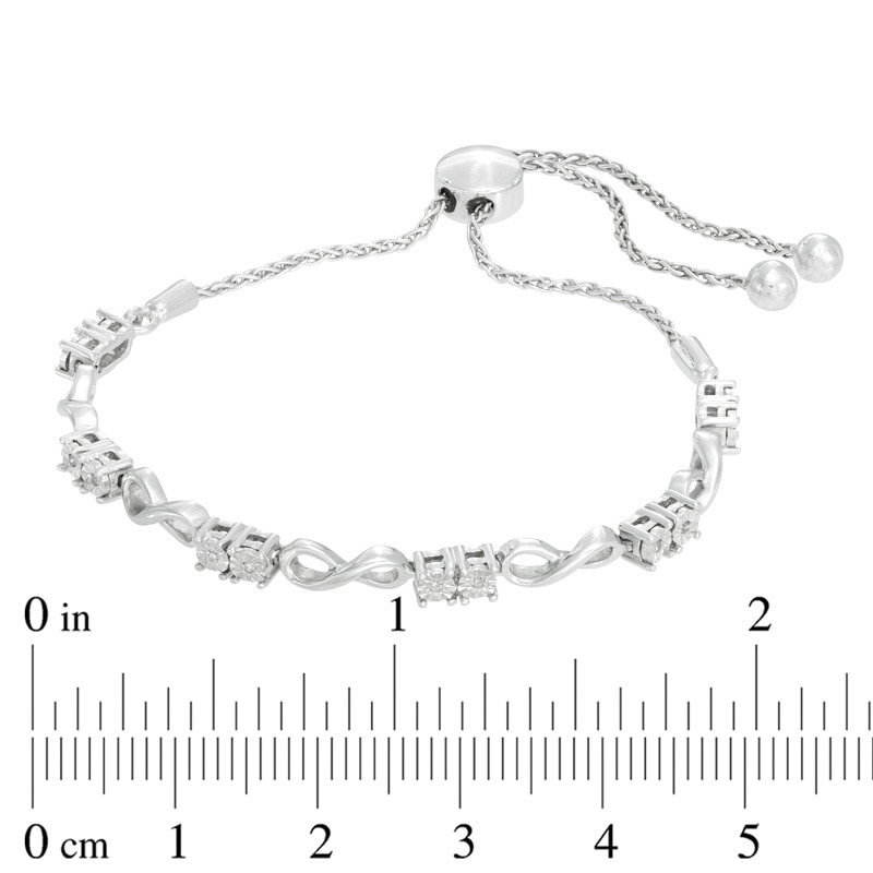 Diamond Accent Duos and Infinity Bolo Bracelet in Sterling Silver - 9.5"