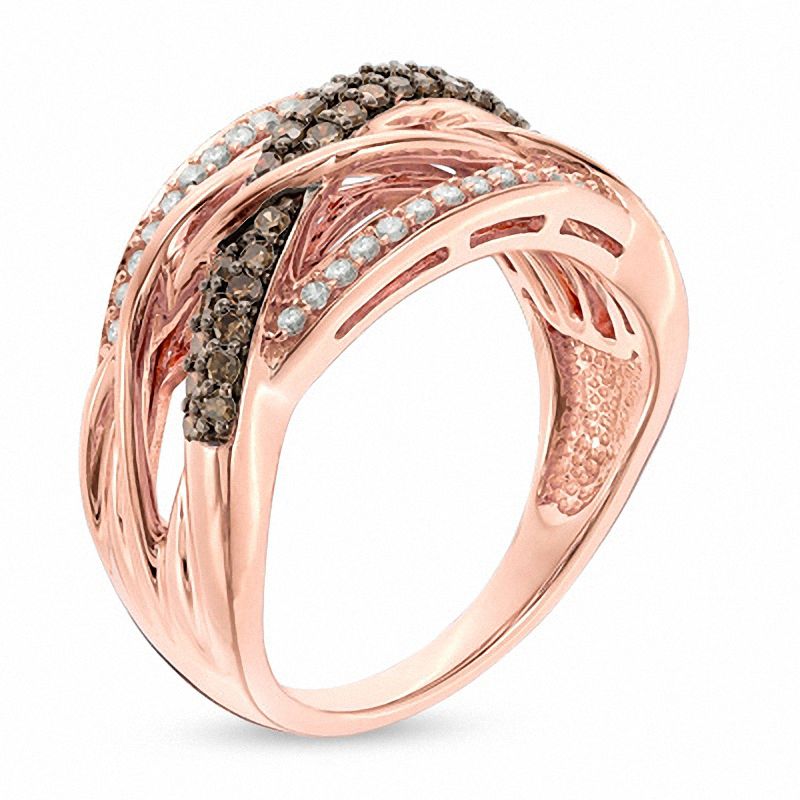 Main Image 2 of 1/2 CT. T.W. Champagne and White Diamond Woven Ring in 10K Rose Gold