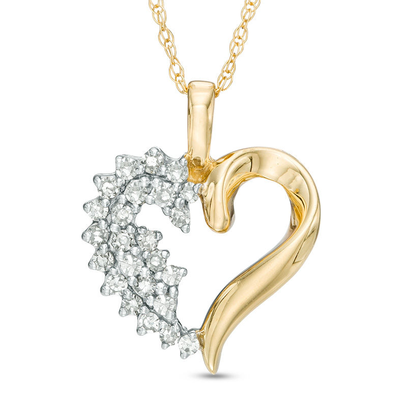 Main Image 1 of 1/6 CT. T.W. Diamond Shadow Heart Pendant in 10K Gold