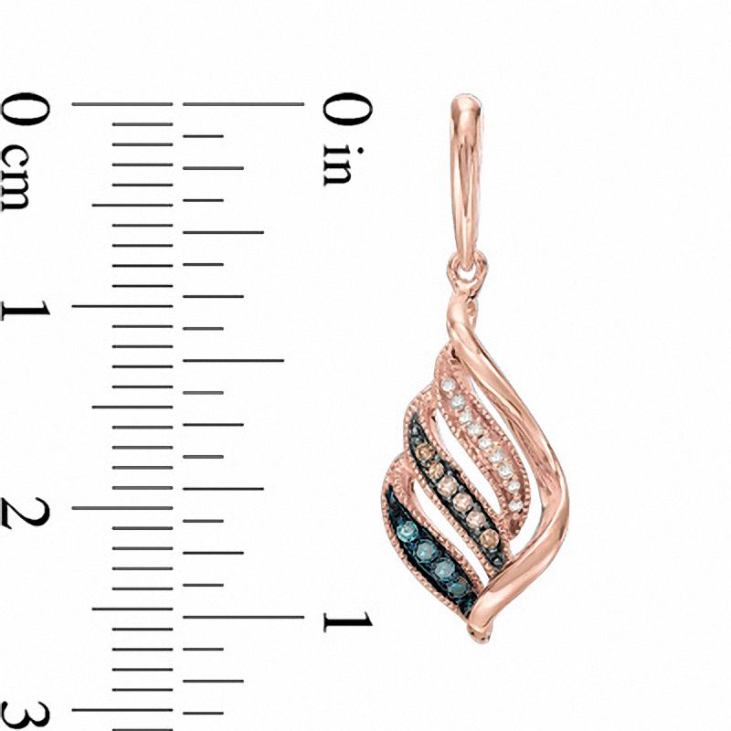 Main Image 2 of 1/6 CT. T.W. Multi-Color Diamond Three Row Twist Drop Earrings in 10K Rose Gold