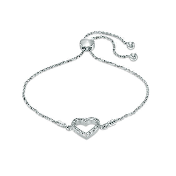 Diamond Accent Heart Bolo Bracelet in Sterling Silver - 9.5