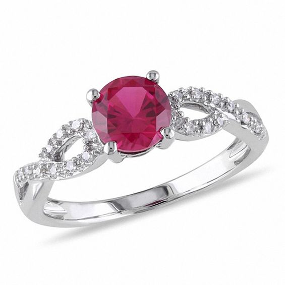 6.0mm Lab-Created Ruby and Diamond Accent Twist Ring in 10K White Gold