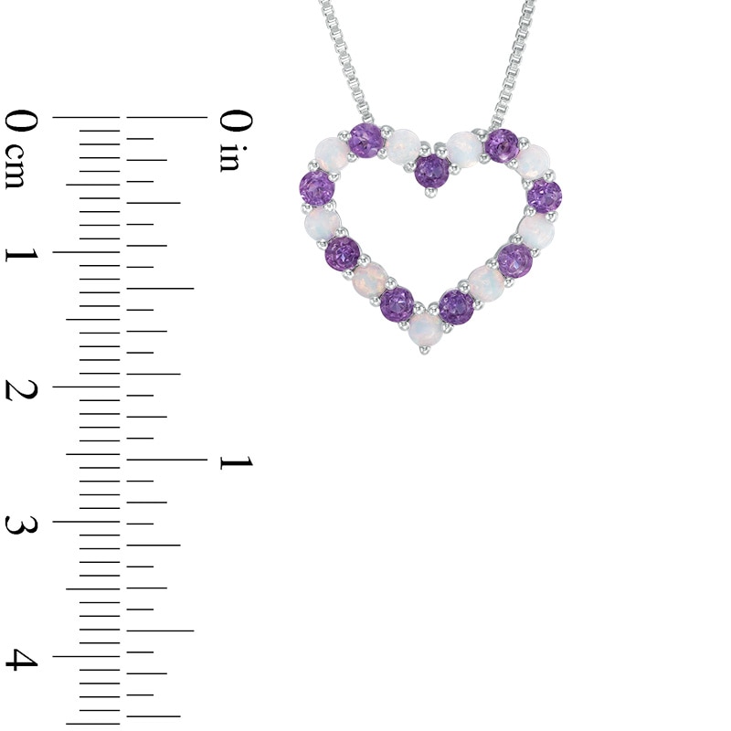 Main Image 2 of Amethyst and Lab-Created Opal Heart Pendant in Sterling Silver