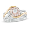 Thumbnail Image 0 of 1 CT. T.W. Princess-Cut Diamond Square Frame Swirl Bridal Set in 10K Tri-Tone Gold