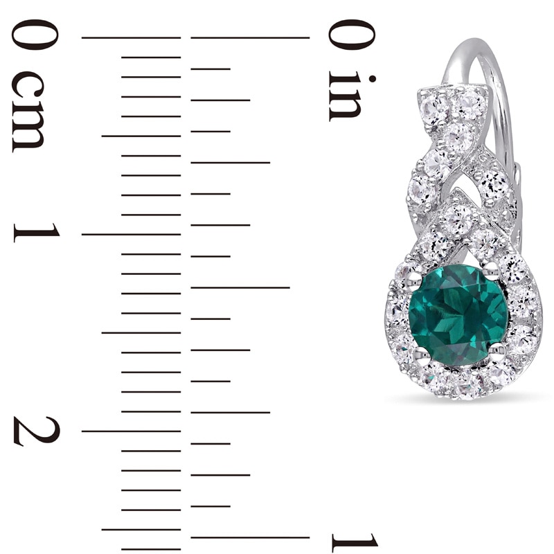 5.0mm Lab-Created Emerald and White Sapphire Frame Teardrop Earrings in Sterling Silver