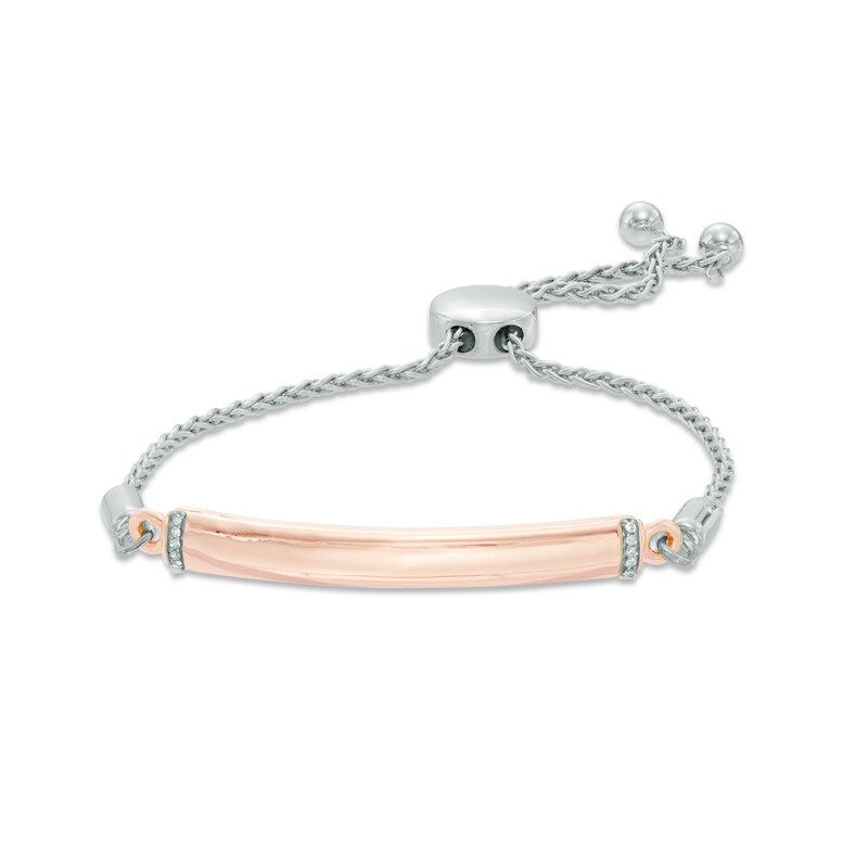 Diamond Accent Bolo Bar Bracelet in Sterling Silver with 14K Rose Gold Plating - 8.5"