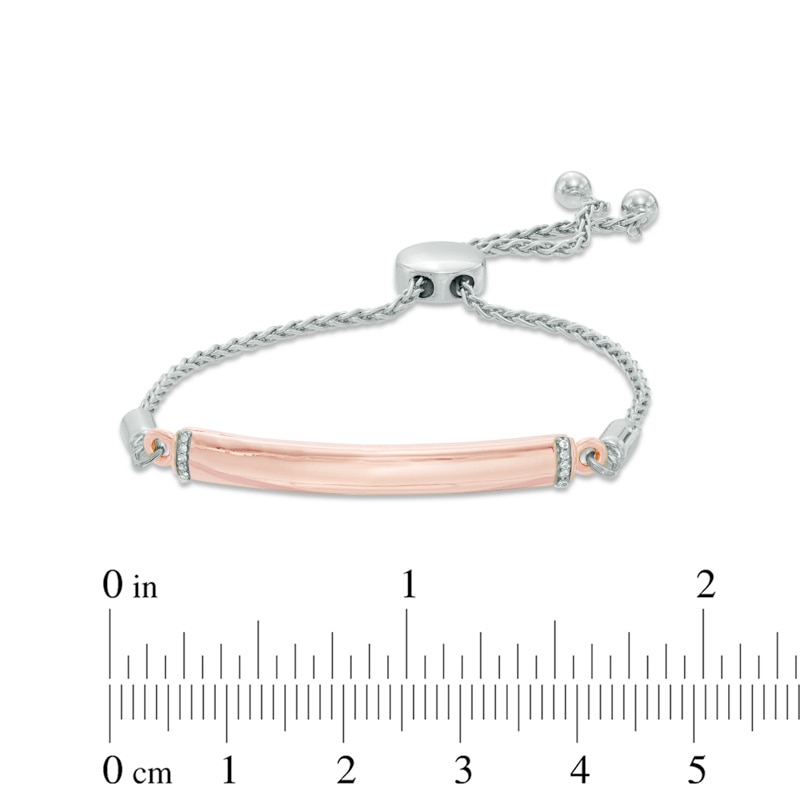 Diamond Accent Bolo Bar Bracelet in Sterling Silver with 14K Rose Gold Plating - 8.5"