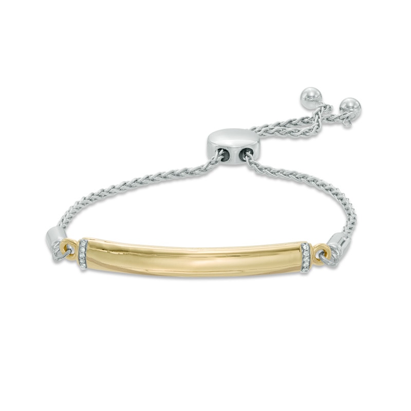 Main Image 1 of Diamond Accent Bar Bolo Bracelet in Sterling Silver with 14K Gold Plate - 8.5