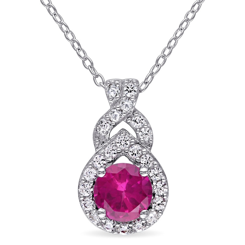 6.5mm Lab-Created Ruby and White Sapphire Teardrop Frame Pendant in Sterling Silver