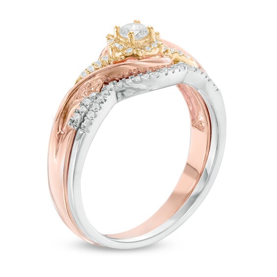 1/4 CT. T.w. Diamond Frame Swirl Bridal Set in 10K Tri-Tone Gold