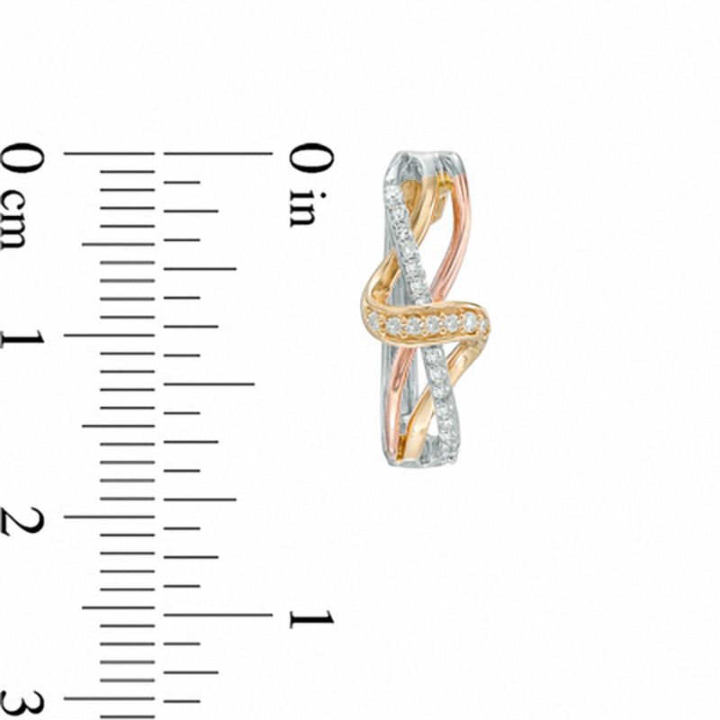Main Image 2 of 1/5 CT. T.W. Diamond Twist Hoop Earrings in 10K Tri-Tone Gold