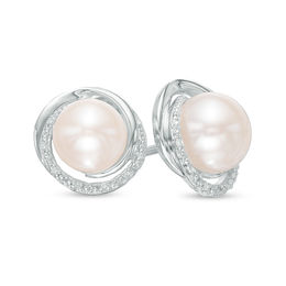 8.0mm Button Freshwater Cultured Pearl and Diamond Accent Swirl