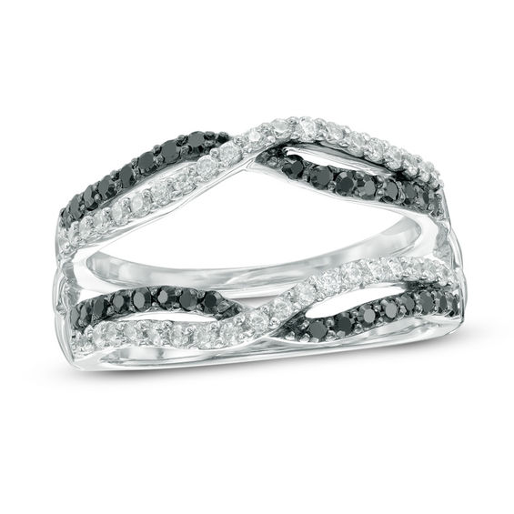 1/2 CT. T.w. Black and White Diamond Crossover Solitaire Enhancer in 10K White Gold