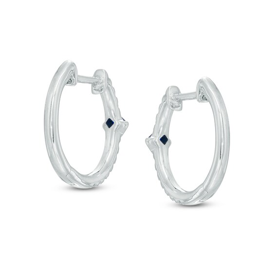 Vera Wang Love Collection 1/6 CT. T.w. Diamond and Blue Sapphire Hoop Earrings in 14K White Gold