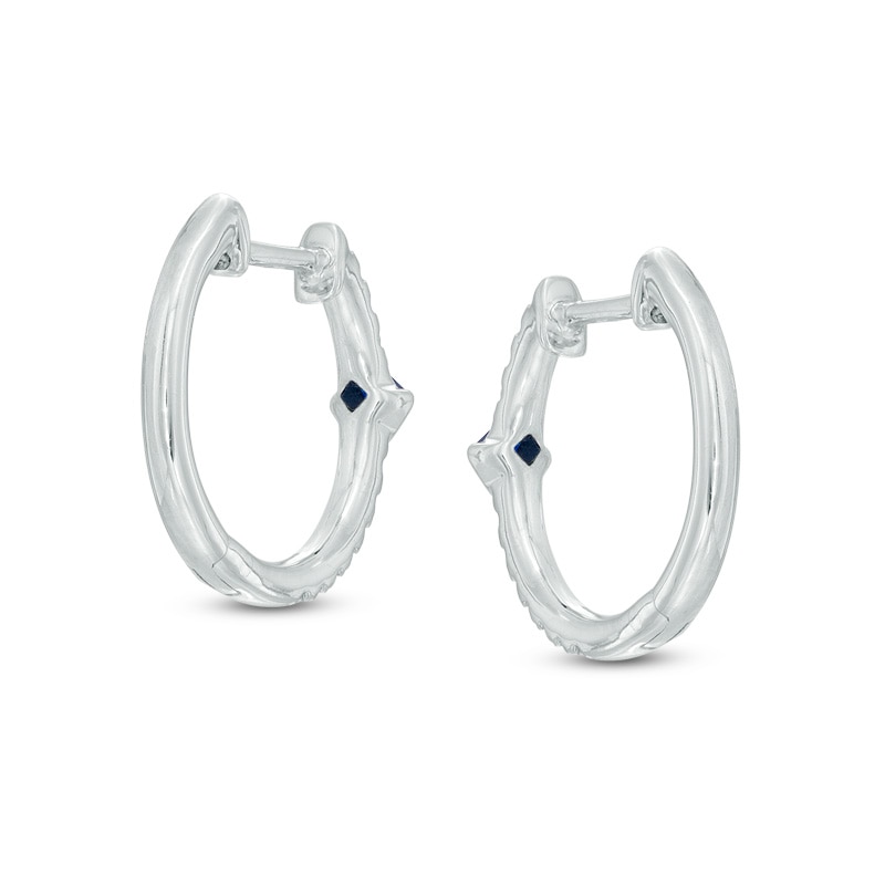 Main Image 2 of Vera Wang Love Collection 1/6 CT. T.W. Diamond and Blue Sapphire Hoop Earrings in 14K White Gold