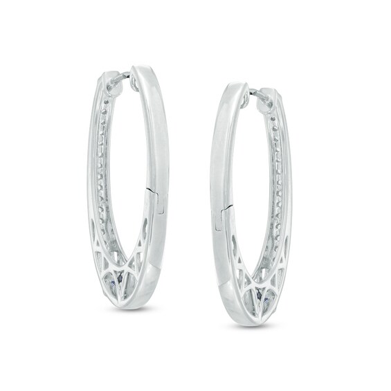 Vera Wang Love Collection 3/8 CT. T.w. Diamond and Blue Sapphire Hoop Earrings in Sterling Silver