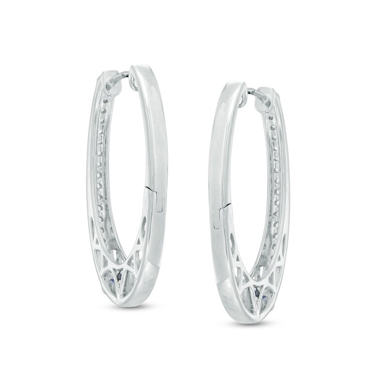Main Image 2 of Vera Wang Love Collection 3/8 CT. T.W. Diamond and Blue Sapphire Hoop Earrings in Sterling Silver