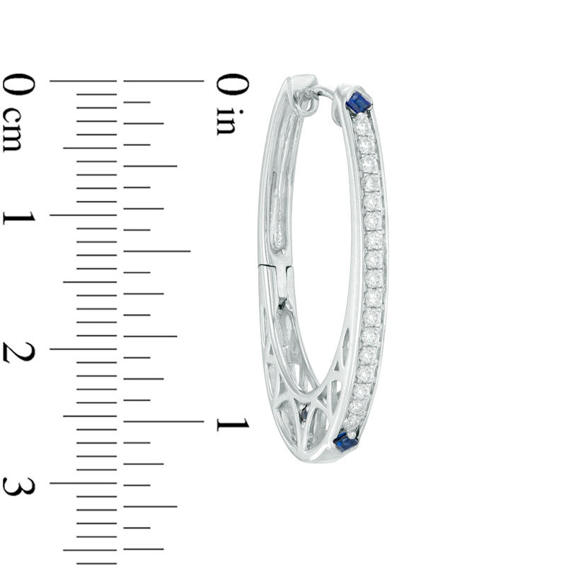 Main Image 3 of Vera Wang Love Collection 3/8 CT. T.W. Diamond and Blue Sapphire Hoop Earrings in Sterling Silver