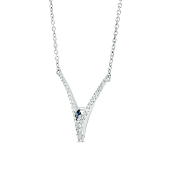 Vera Wang Love Collection 1/5 CT. T.w. Diamond and Blue Sapphire Chevron Necklace in Sterling Silver
